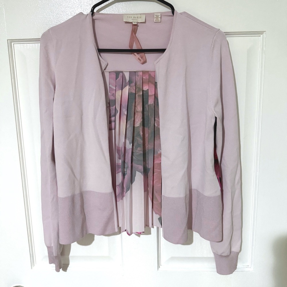Ted Baker London Kortni Pink Floral Pleated Back Cardigan Sweater Size 0